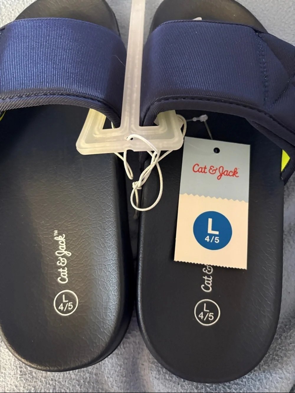 NWT- Y 4/5 Navy Slide Sandals with Wide velcro adjustable Strap Slides anti-slip